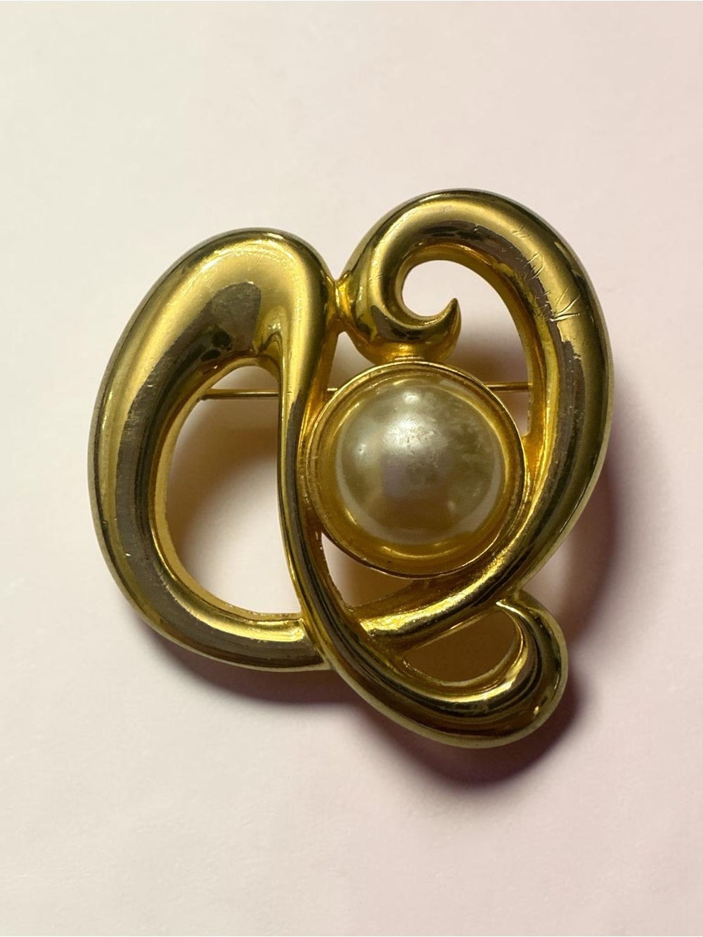 Gold-Tone Swirl Brooch with Pearl Center - Women Jewelry